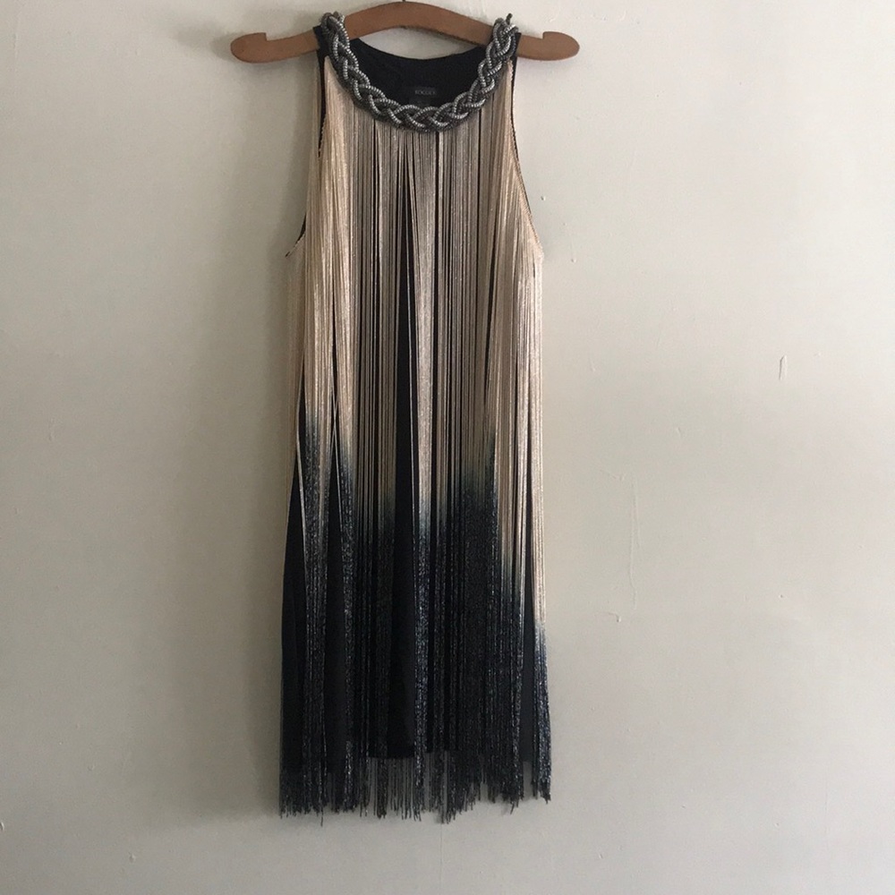 Gold and black fringe flapper style dress